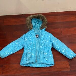 Winter Blue Jacket with Silver Heart Pattern